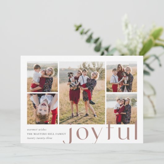 Joyful Vijf | Holiday Foto Collage Kaart | Aarde (Staand voorkant)