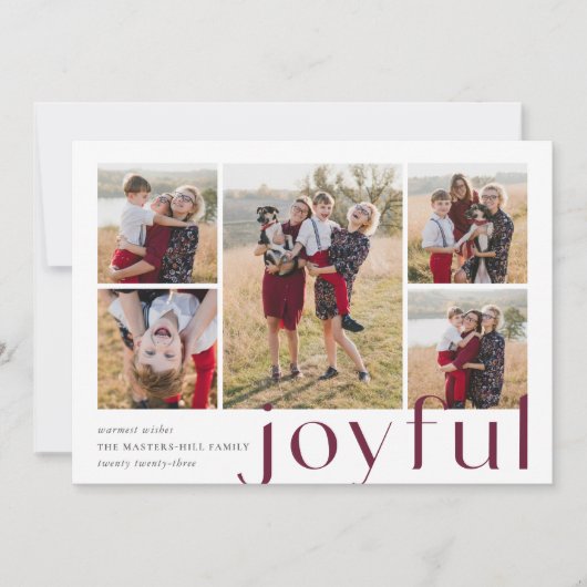 Joyful Vijf | Holiday Photo Collage Card | Plum Feestdagenkaart (Voorkant)