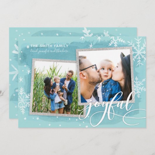 Joyful Wasting Kerstmis Multi Photo Collage Feestdagenkaart (Voorkant / Achterkant)