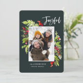 Joyful waterverf floral and foliage kerstmis feestdagenkaart (Staand voorkant)