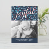 Joyful Waterverf Foliage Holiday Foto Feestdagenkaart (Staand voorkant)