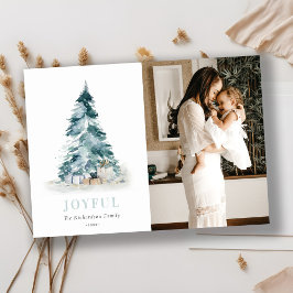 Joyful Waterverf Pine Kerstmis - Foto Feestdagenkaart