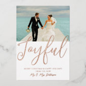 Joyful Wedding Mr & Mrs First Kerstfoto Folie Uitnodiging (Voorkant)