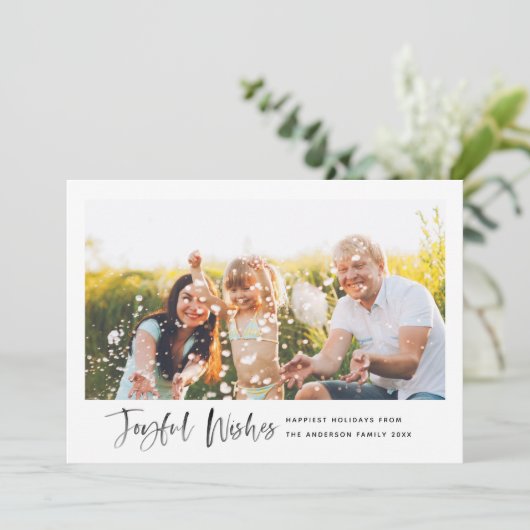 Joyful wenst Moderne Manuscript Minimale Foto Feestdagenkaart (Staand voorkant)