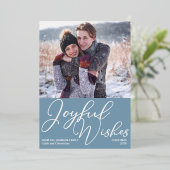 Joyful Wesses kerstfoto Slate Blue Silver Folie Feestdagenkaart (Staand Voorkant)