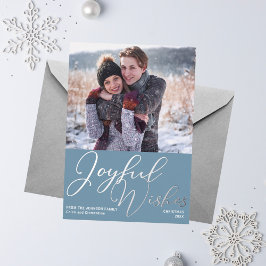 Joyful Wesses kerstfoto Slate Blue Silver Folie Feestdagenkaart
