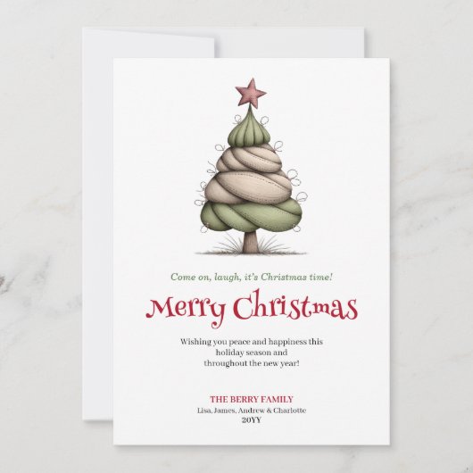 Joyful Whimsical Christmas Tree Minimalist Card Feestdagenkaart (Voorkant)