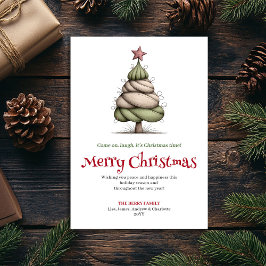 Joyful Whimsical Christmas Tree Minimalist Card Feestdagenkaart