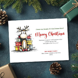 Joyful Whimsical Reindeer Holiday Greeting Card Feestdagenkaart