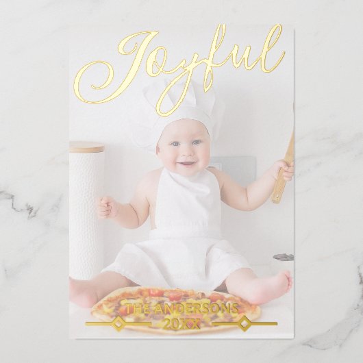 Joyful White Photo Overlay Chic Gold Folie Feestdagenkaart (Voorkant)