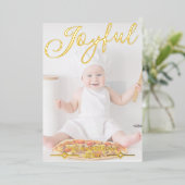 Joyful White Photo Overlay Chic Gold Folie Feestdagenkaart (Staand Voorkant)