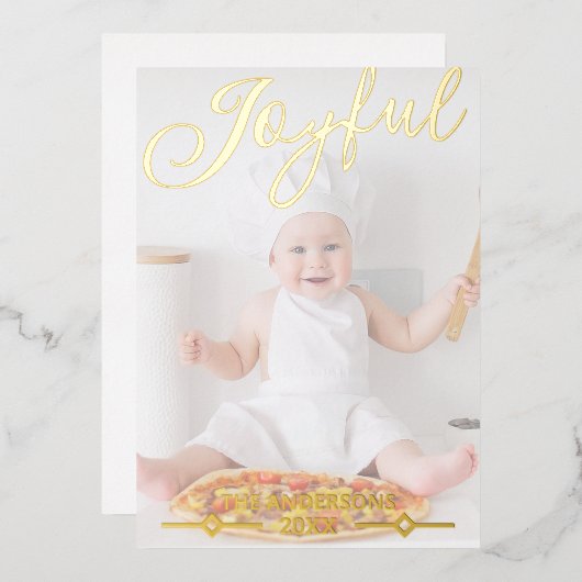 Joyful White Photo Overlay Chic Gold Folie Feestdagenkaart (Voorkant / Achterkant)