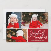 Joyful wil feestelijke rode kerstbomen 3 Foto Feestdagenkaart (Voorkant)