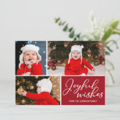Joyful wil feestelijke rode kerstbomen 3 Foto Feestdagenkaart (Staand voorkant)
