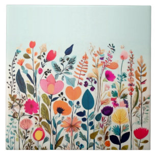 Joyful Wild Flowers - Kleurrijke Bloemen Tegeltje