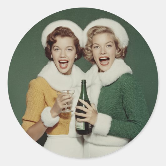Joyful Winter Champagne Celebration Ronde Sticker (Voorkant)