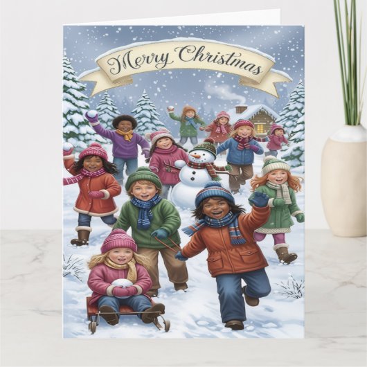Joyful Winter Wonderland – Kids Merry Christmas Kaart (Voorkant)