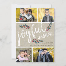 Joyful Wish Beige Linen Kerstmis 4 Foto Collage