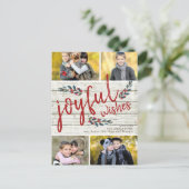 Joyful Wish Rustic Red Christmas 4 Fotocollage Feestdagenkaart (Staand voorkant)