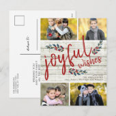 Joyful Wish Rustic Red Christmas 4 Fotocollage Feestdagenkaart (Voorkant / Achterkant)