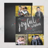 Joyful Wishes Chalkboard Kerstbord 4 Foto Collage Feestdagenkaart (Voorkant / Achterkant)
