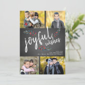 Joyful Wishes Chalkboard Kerstbord 4 Foto Collage Feestdagenkaart (Staand voorkant)