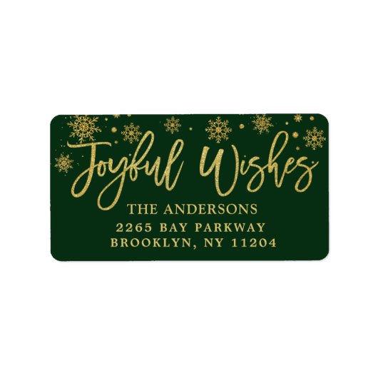 Joyful Wishes Faux Gold & Burgundy Holiday Adres Etiket (Voorkant)
