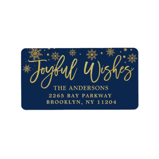 Joyful Wishes Faux Gold Navy Blue Holiday Adres Etiket (Voorkant)