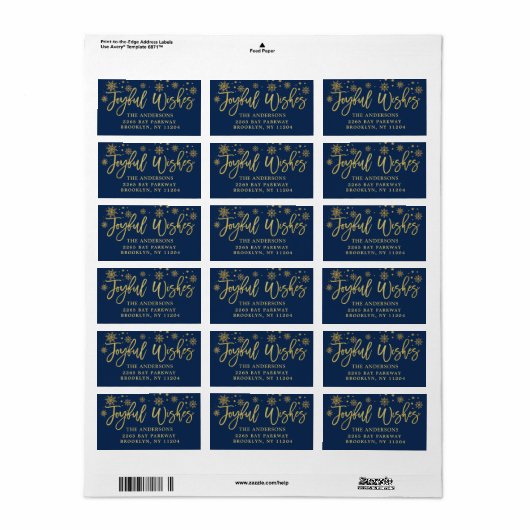 Joyful Wishes Faux Gold Navy Blue Holiday Adres Etiket (Full Sheet)