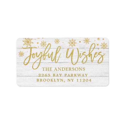 Joyful Wishes Faux Gold Rustic Holiday Adres Etiket (Voorkant)