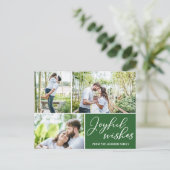 Joyful Wishes Green Kerstfamilie Foto Collage Briefkaart (Staand voorkant)