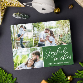 Joyful Wishes Green Kerstfamilie Foto Collage Briefkaart