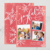 Joyful Wishes kerstrood 3-foto collage Feestdagenkaart (Voorkant / Achterkant)
