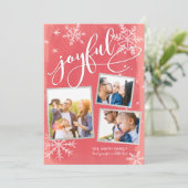Joyful Wishes kerstrood 3-foto collage Feestdagenkaart (Staand voorkant)
