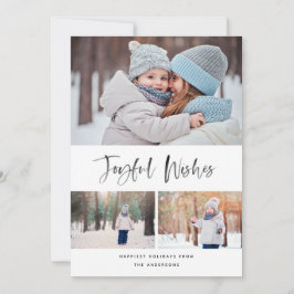 Joyful Wishes Modern Brusn Script Photo met Kerstm Feestdagenkaart