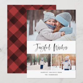 Joyful Wishes Modern Brusn Script Photo met Kerstm Feestdagenkaart