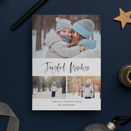 Joyful Wishes Modern Brusn Script Photo met Kerstm Feestdagenkaart