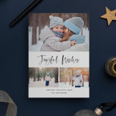 Joyful Wishes Modern Brusn Script Photo met Kerstm Feestdagenkaart