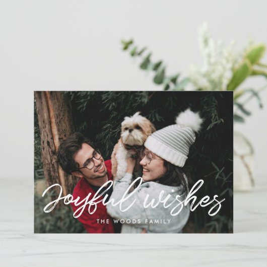 Joyful Wishes Modern Inspirerend foto Feestdagenkaart (Staand voorkant)