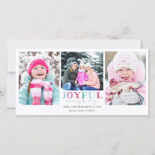 JOYFUL WISHES Playful Pastel 3 foto's Feestdagenkaart (Voorkant)