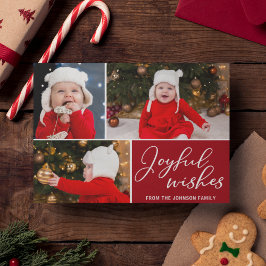 Joyful Wishes Red 3 familie Foto Festive Holiday Briefkaart
