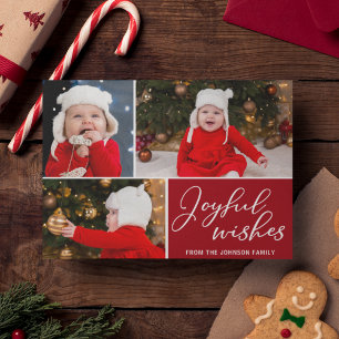 Joyful Wishes Red 3 familie Foto Festive Holiday Briefkaart