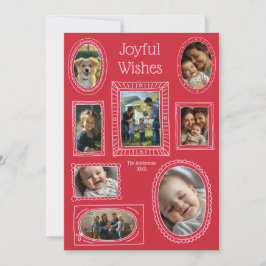 Joyful Wishes Red Doodle Foto Lijst Collage Feestdagenkaart