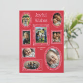 Joyful Wishes Red Doodle Foto Lijst Collage Feestdagenkaart (Staand voorkant)