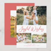 Joyful Wishes Red Script Kerstfoto Collage Feestdagenkaart (Voorkant / Achterkant)