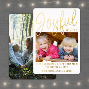 Joyful Wishes Script Modern Minimalist 2 Photo Folie Feestdagenkaart