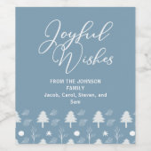 Joyful Wishes Slate Blue Kerstbomen Custom Wijn Etiket (Enkel label)