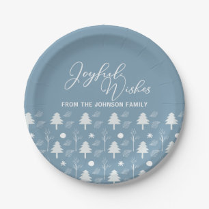 Joyful Wishes Slate Blue Trees Kerstparty Papieren Bordje