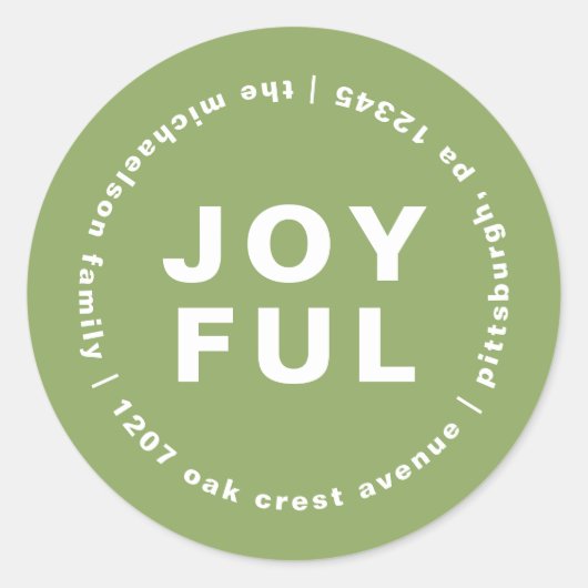 Joyful with Return Address Green met kerstfeestdag Ronde Sticker (Voorkant)