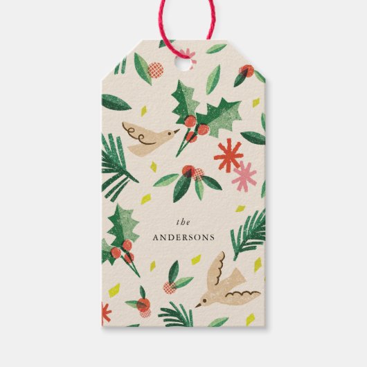 Joyful Woodland Bird Christmas Holiday Gift Label Cadeaulabel (Voorkant)